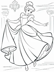Cinderella dancing in her ball gown at the royal ball