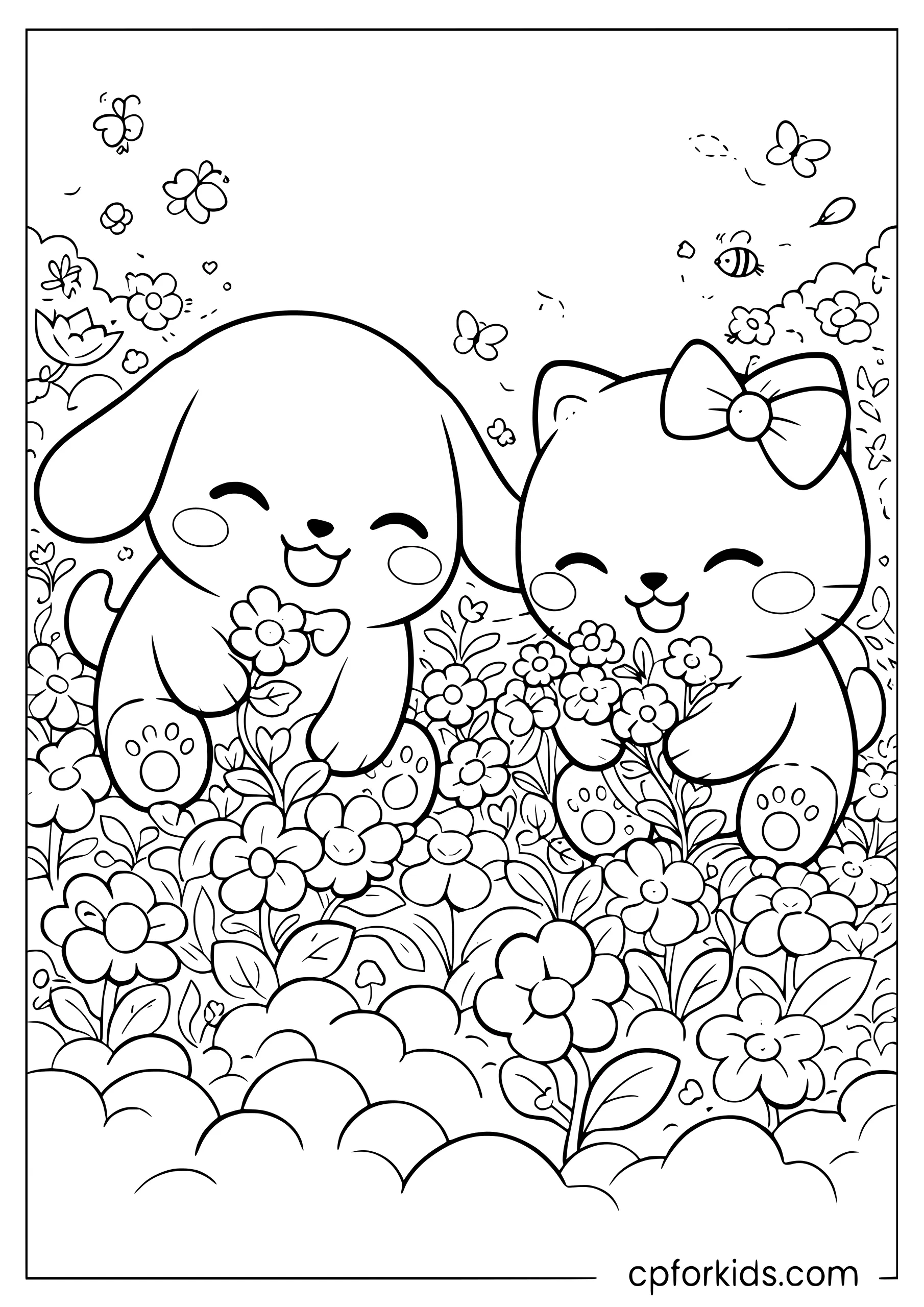 Cinnamoroll Picking Flowers with a Friend