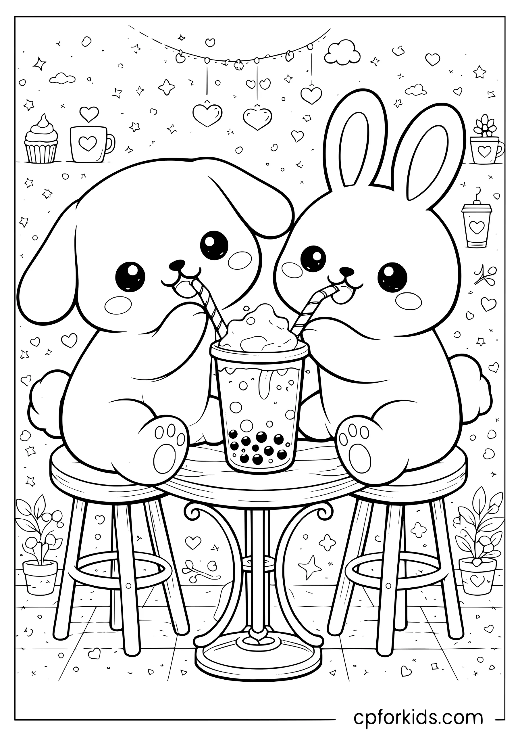 Cinnamoroll Sharing Boba at the Café