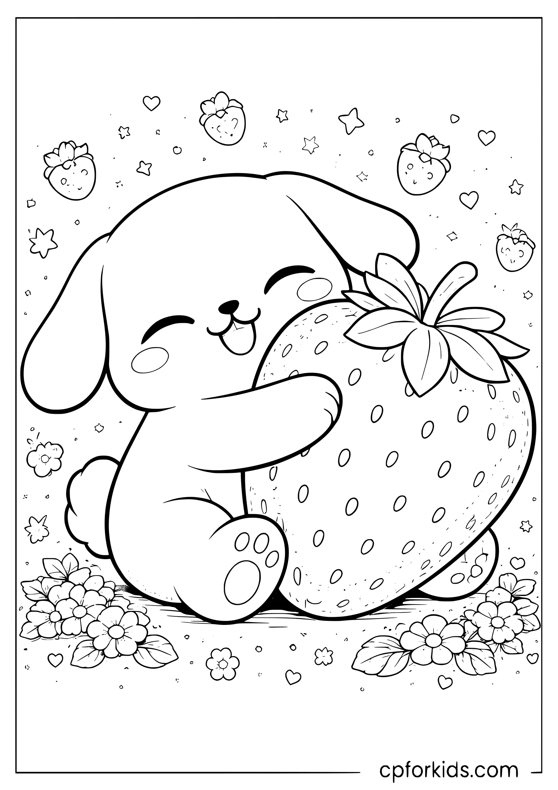 Cinnamoroll Hugging a Giant Strawberry