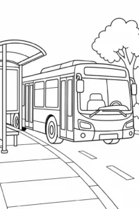A city bus stopping beside a bus shelter
