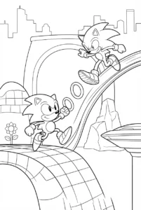 Classic and Modern Sonic racing through connected game worlds