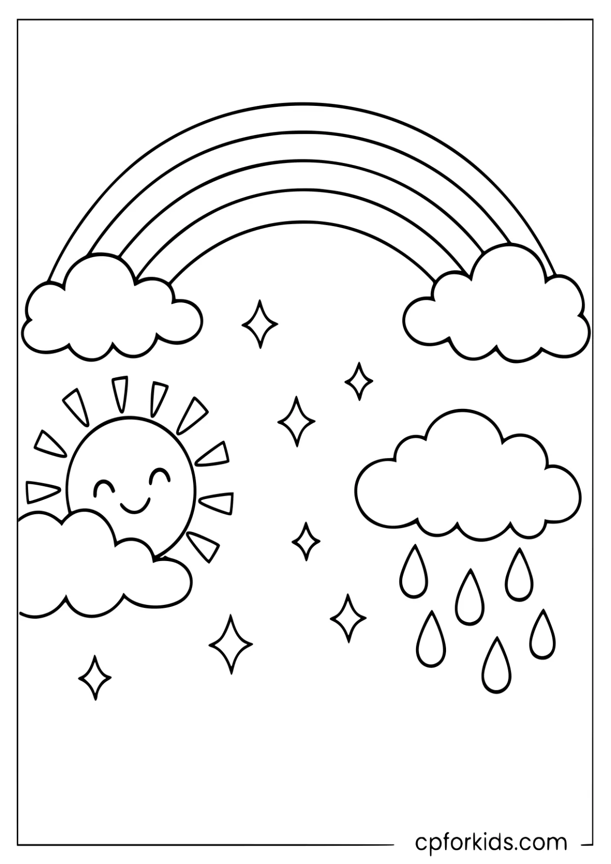 Weather icons including clouds, sun, and a rainbow