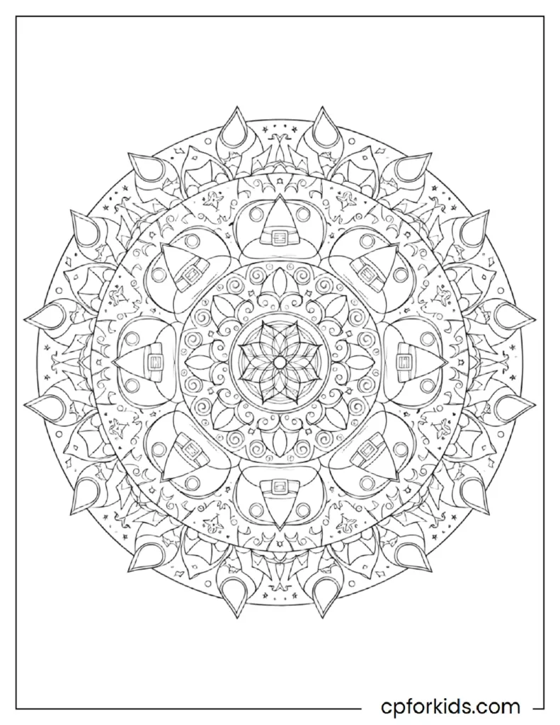 complex bat witch hat mandala coloring pdf