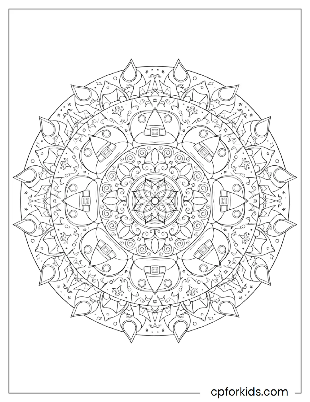 Mandala pattern of bats and witch hats