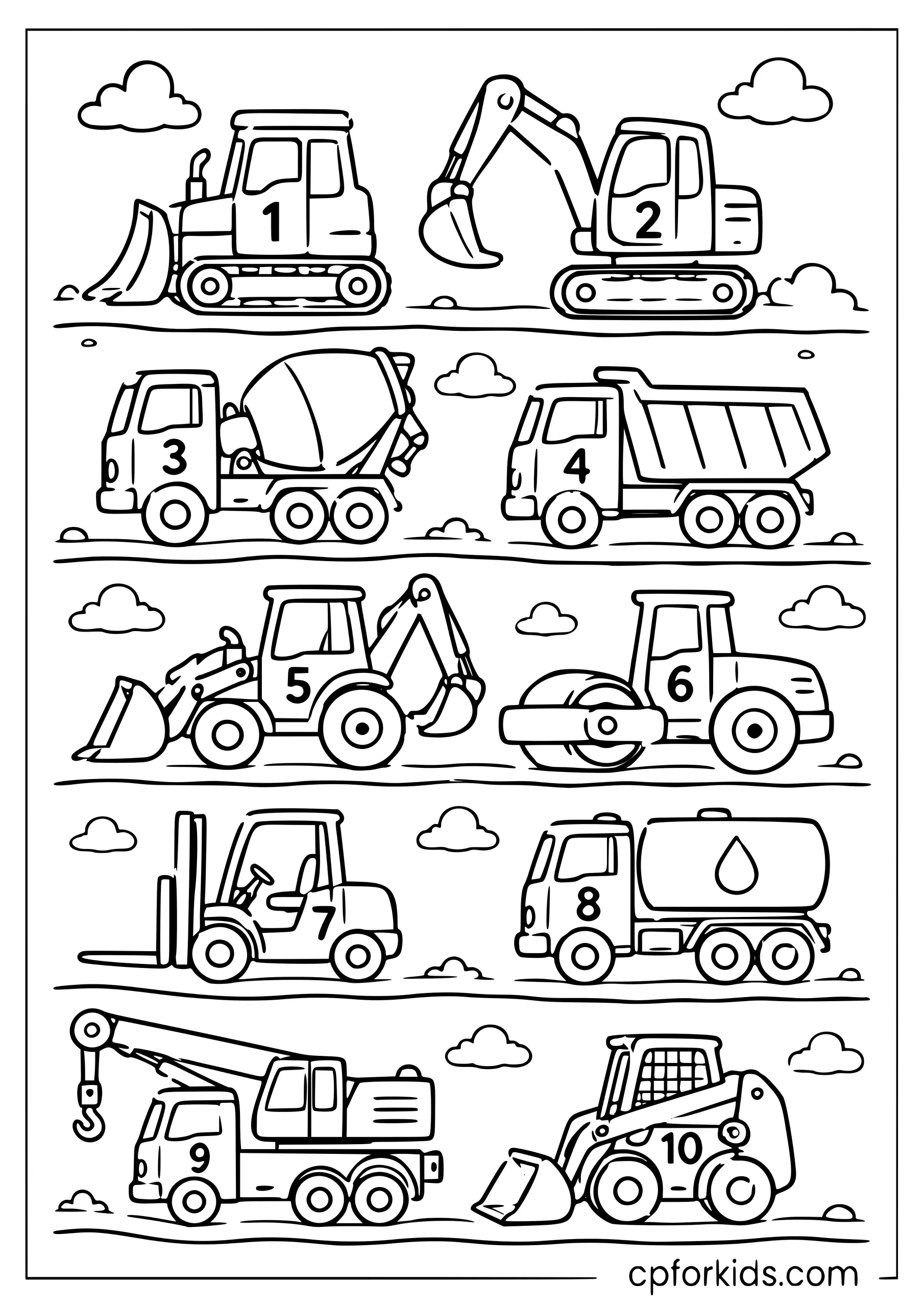 Count the Construction Vehicles 1 to 10