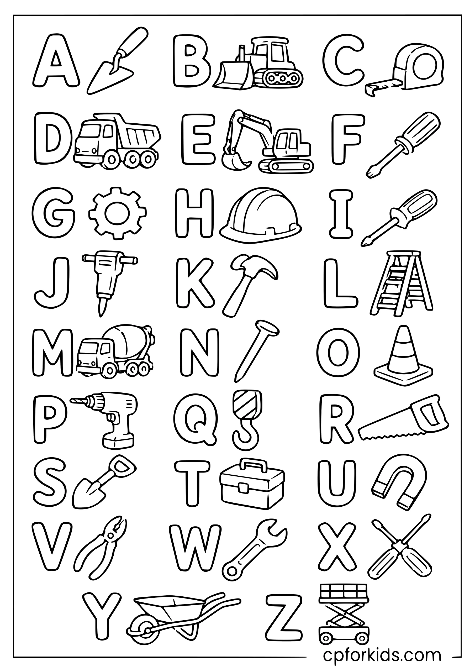 Construction Alphabet — Learn and Color