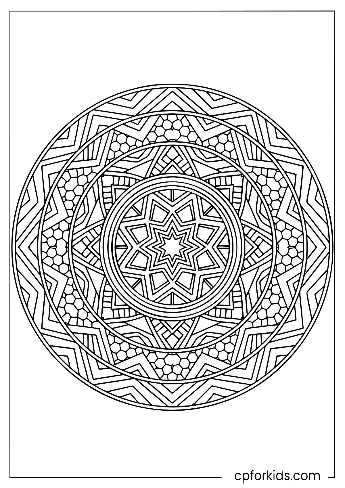Modern geometric mandala with angular repeating elements