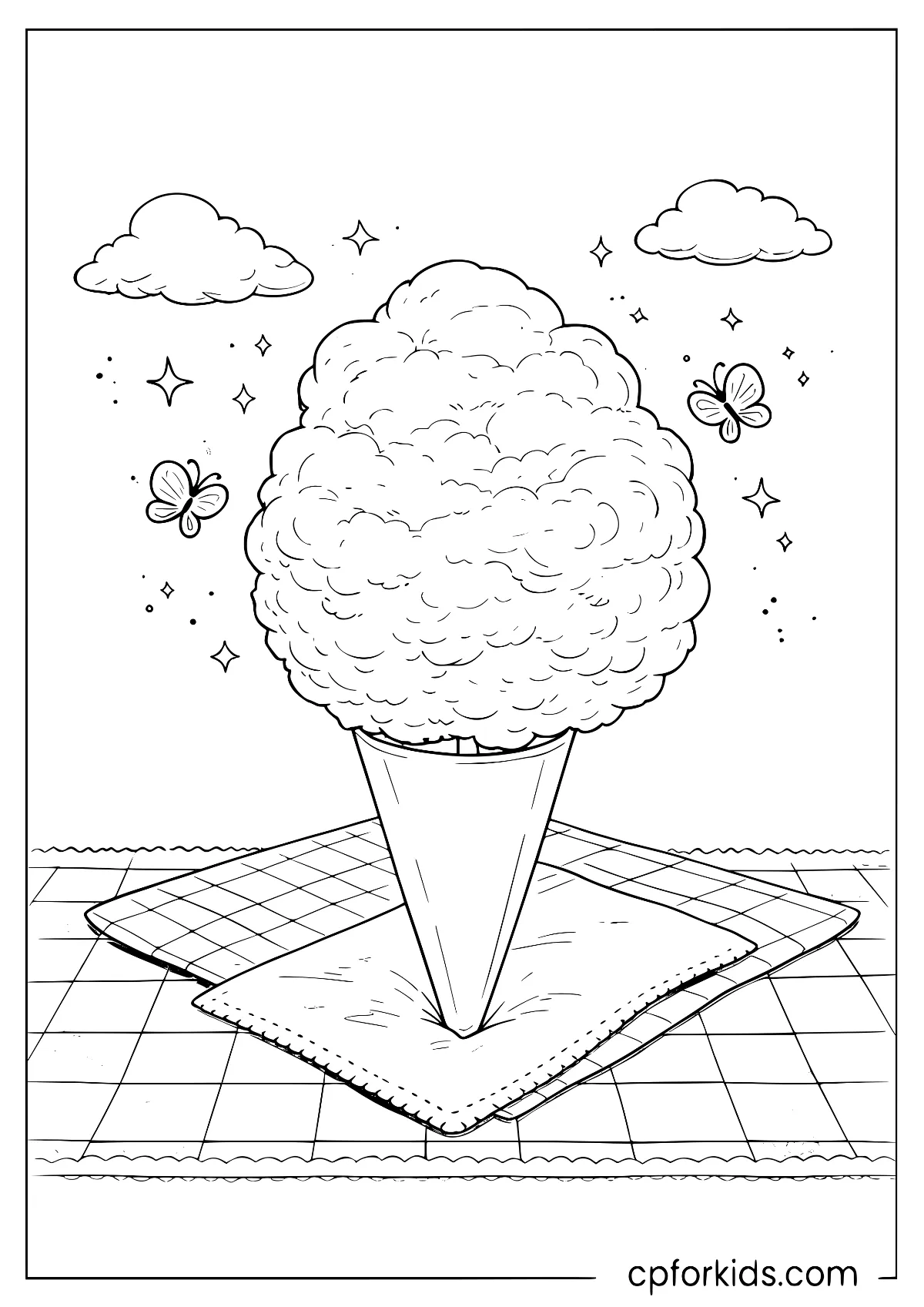 Fluffy cotton candy on a cone with sparkles