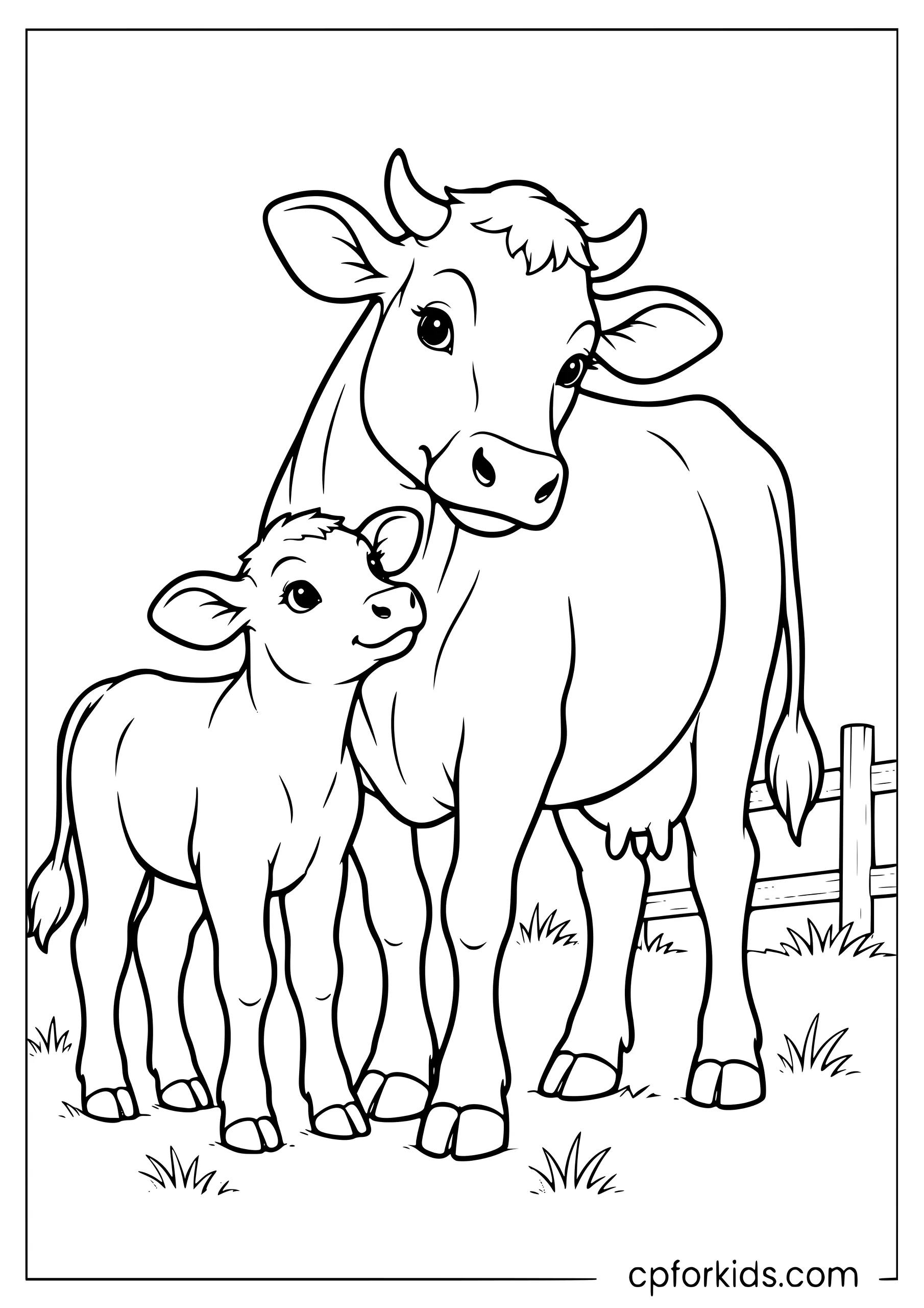 Mother cow standing beside a young calf