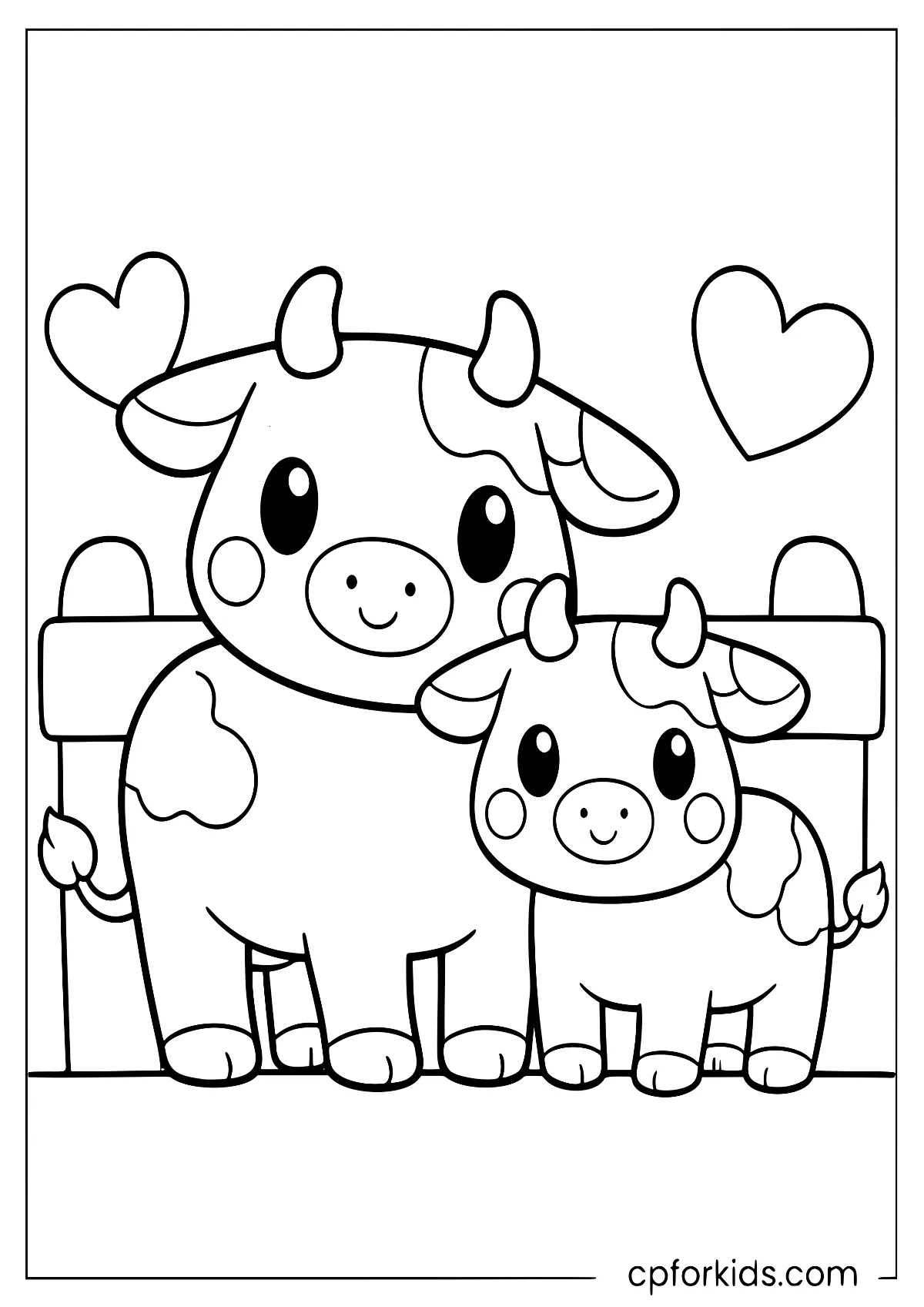 Cow standing in a simple pose with thick, easy outlines