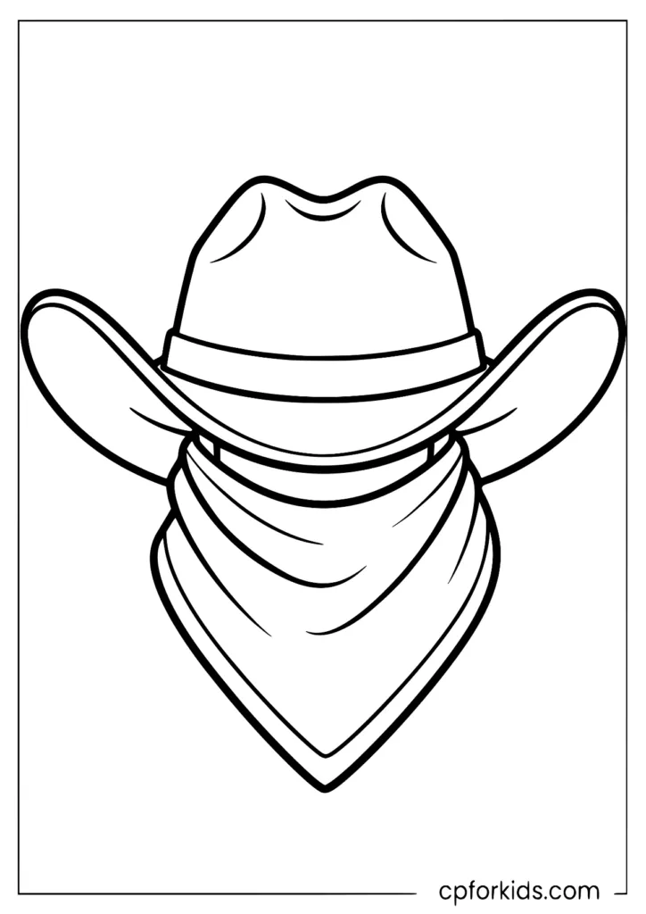 Cowboy hat and lasso coloring page with bold outlines and simple details.