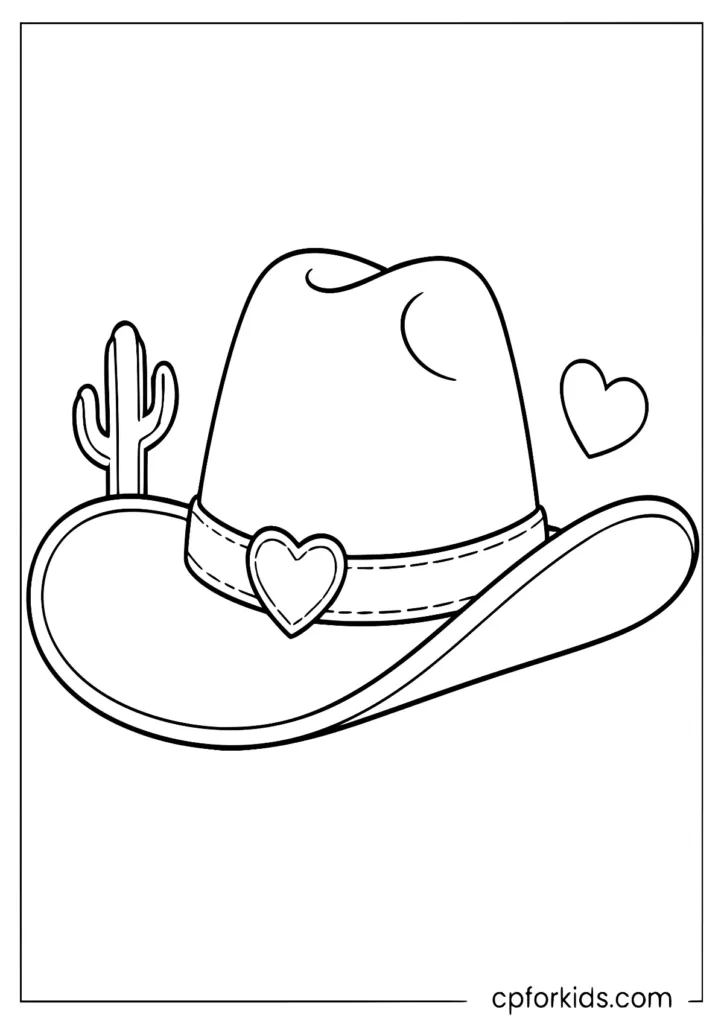 Cowgirl hat coloring page with a big brim and an easy hatband to color