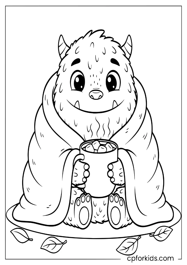 Fuzzy monster wrapped in a cozy blanket