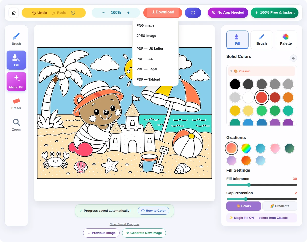 Download options for PNG JPEG and PDF coloring pages