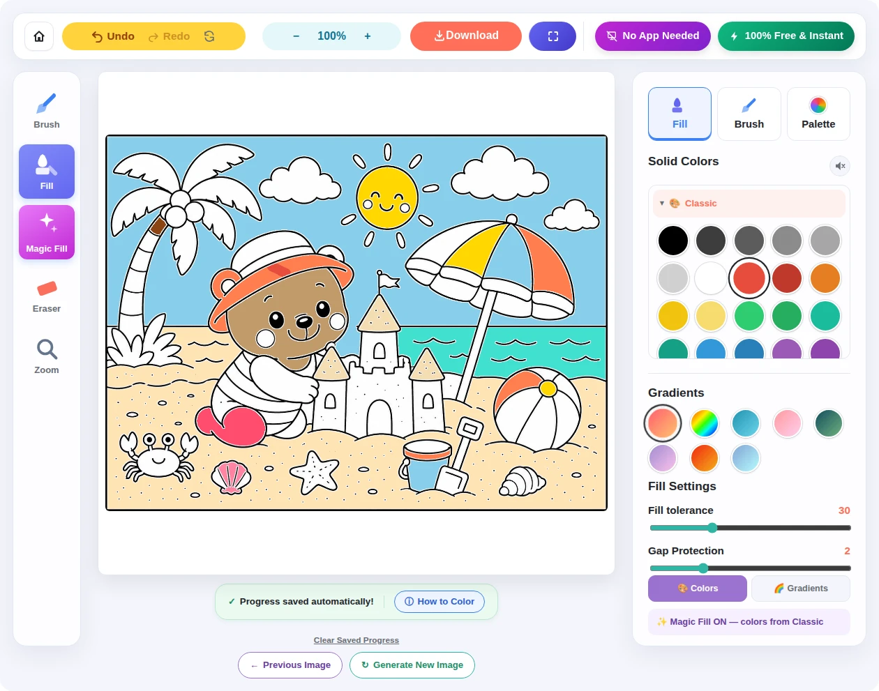 Gradient colors in the CPforKids online coloring tool