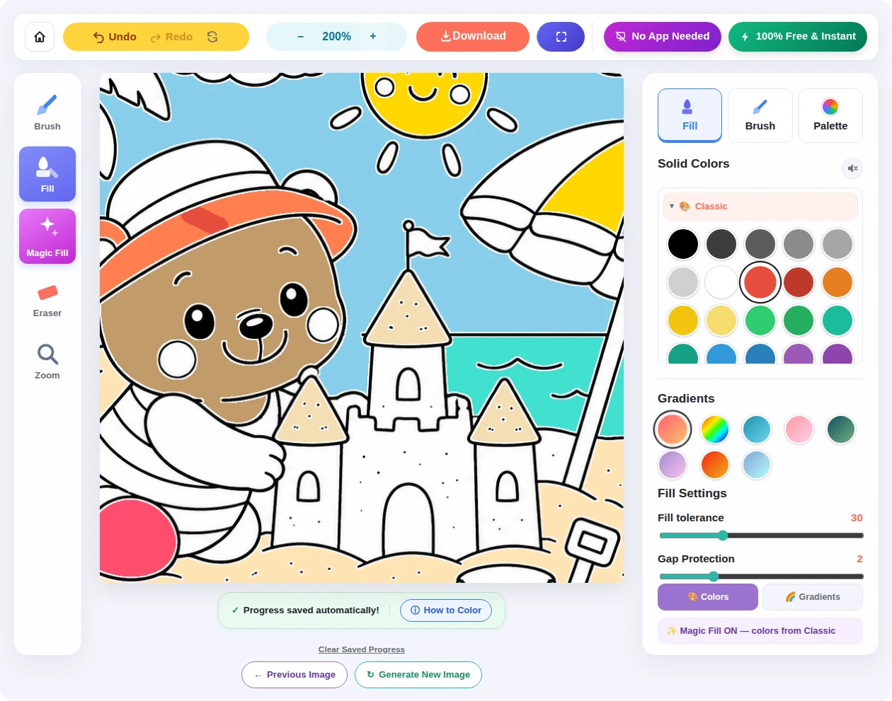 Zooming and moving around a CPforKids coloring page