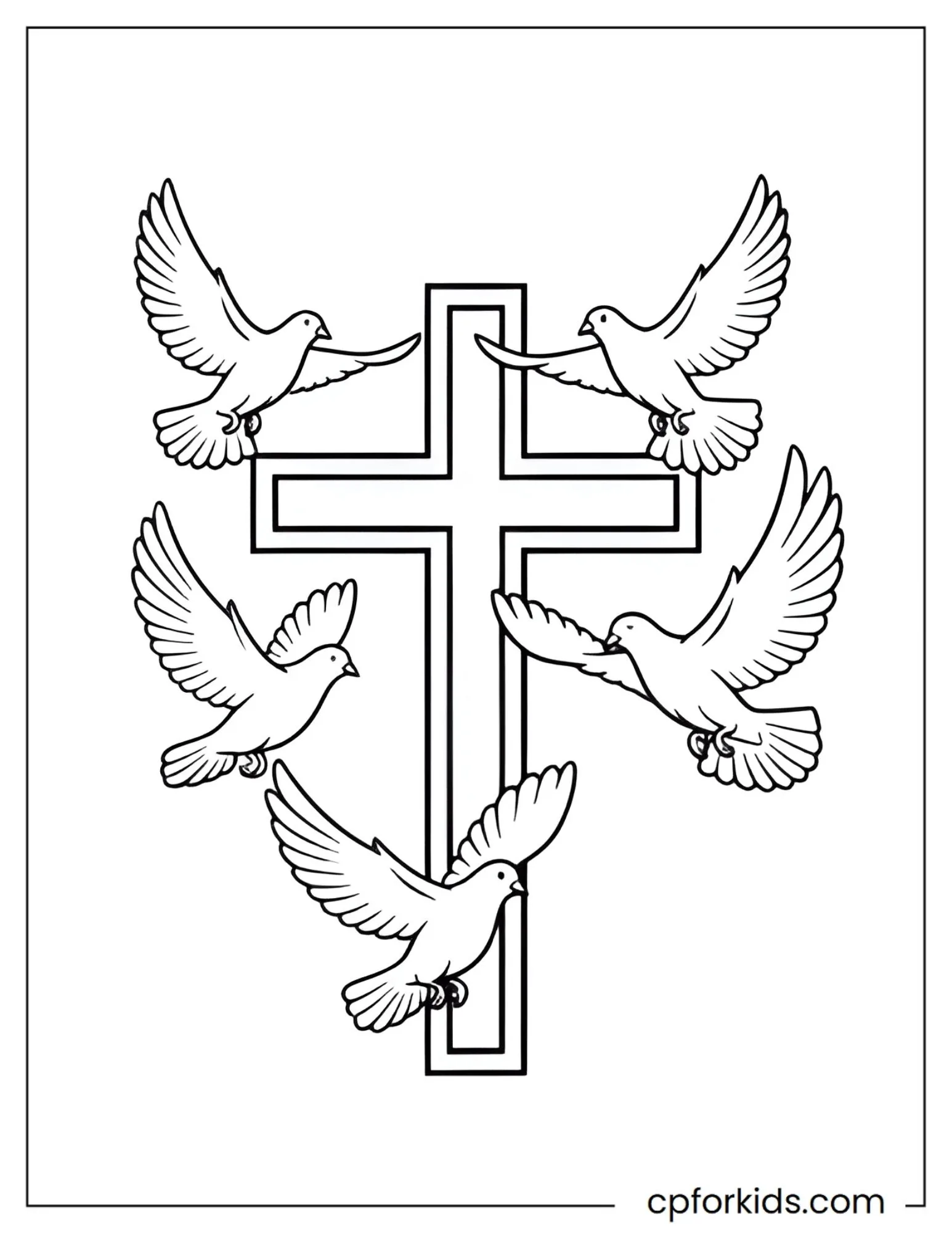 Christian cross surrounded by two flying doves