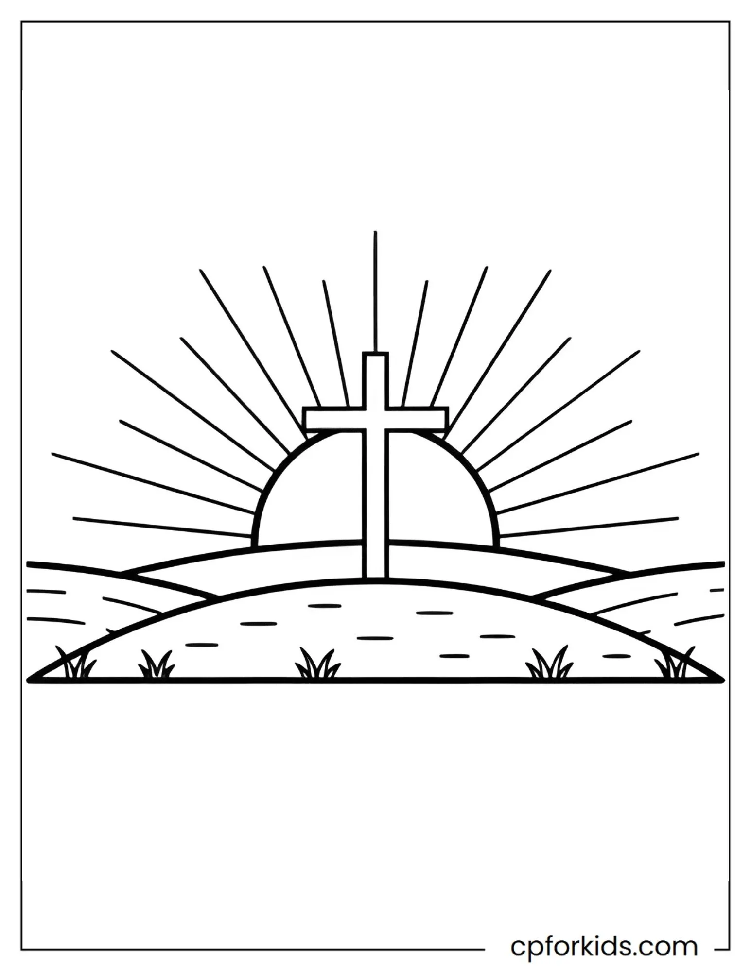 Cross standing on a hill at sunrise