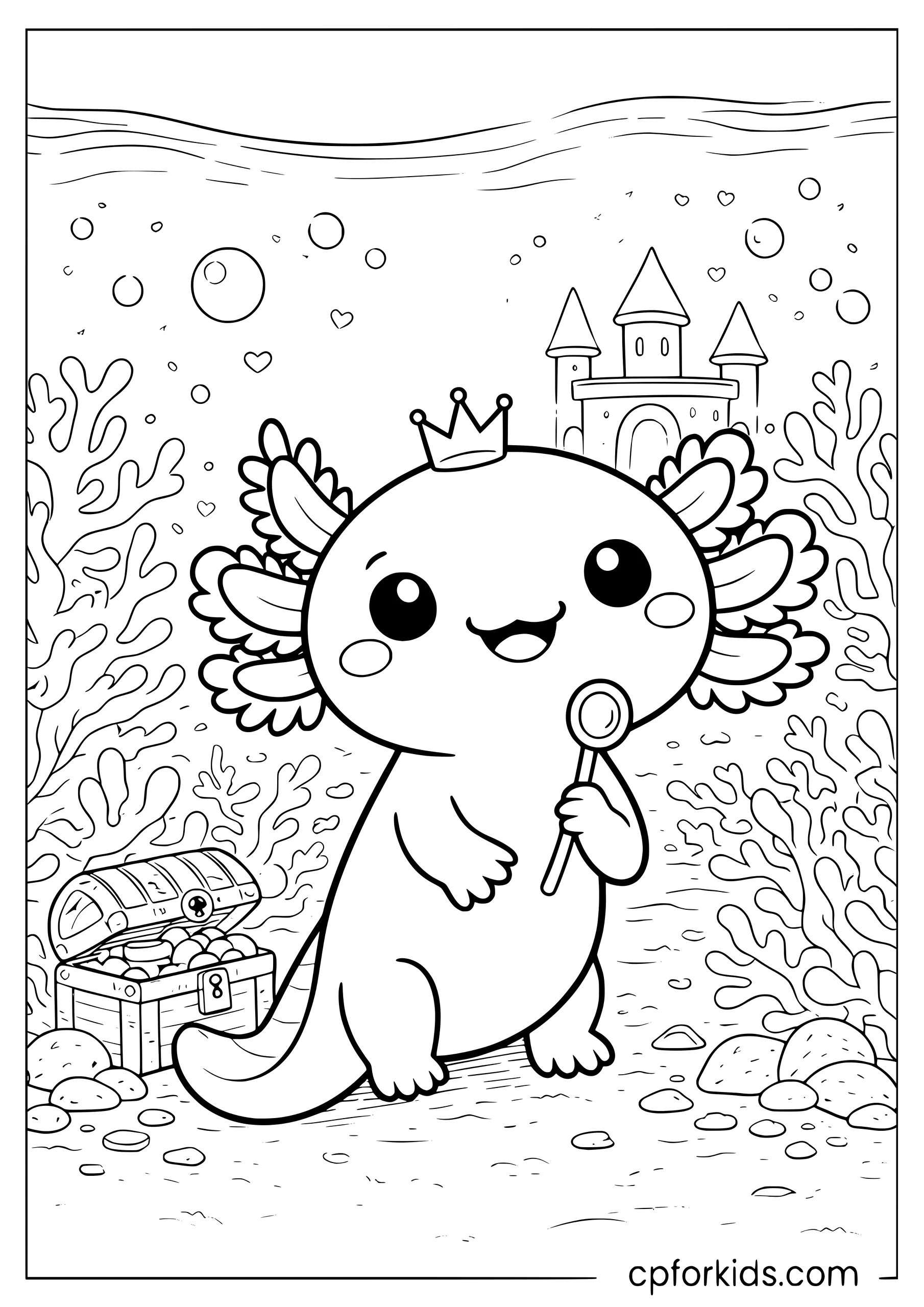 Crowned Axolotl in a Fantasy Scene