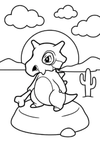 Cubone watching a desert sunset to color online