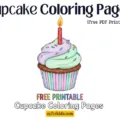 Vibrant cupcake coloring pages feature image with a lit birthday candle and colorful frosting.