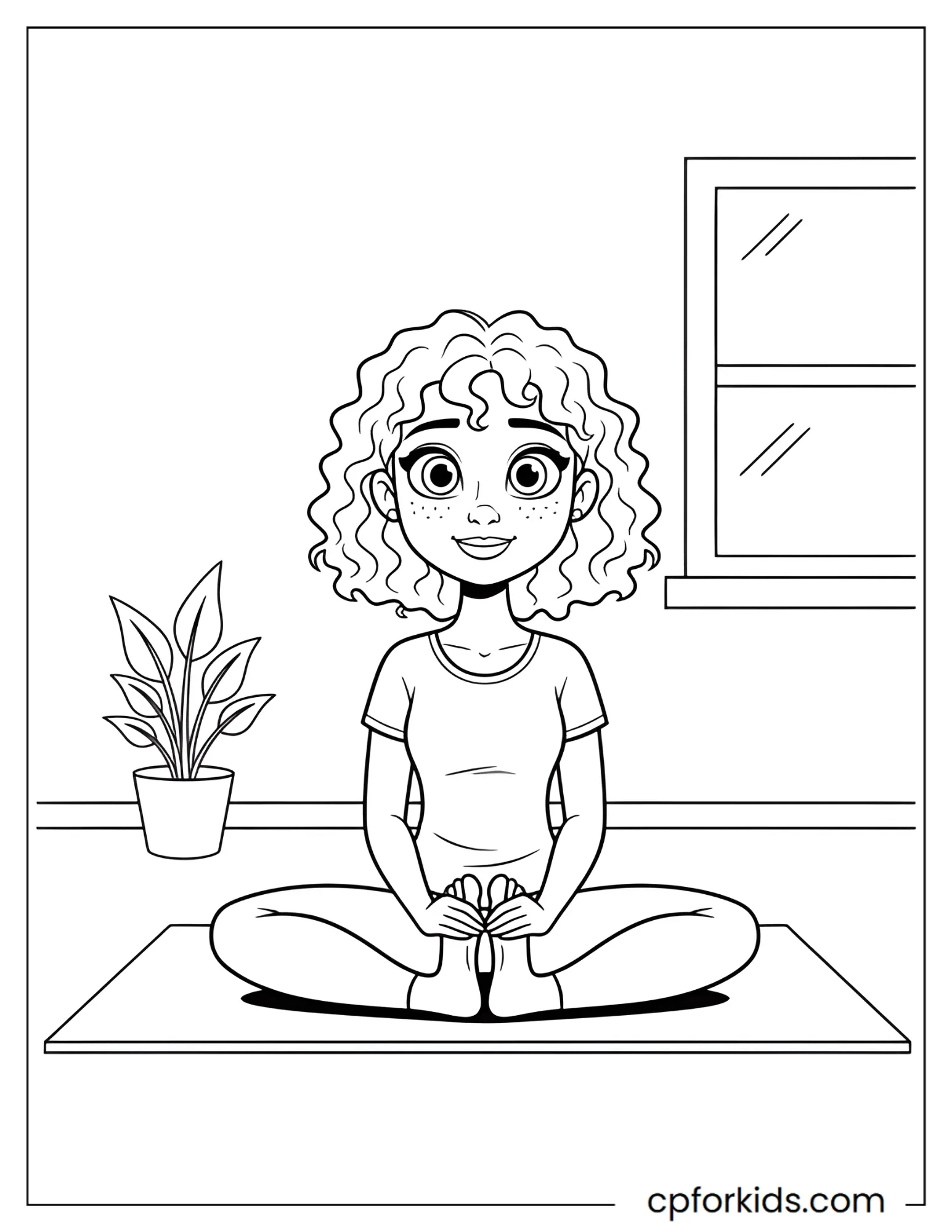 Curly hair princess stretching at home