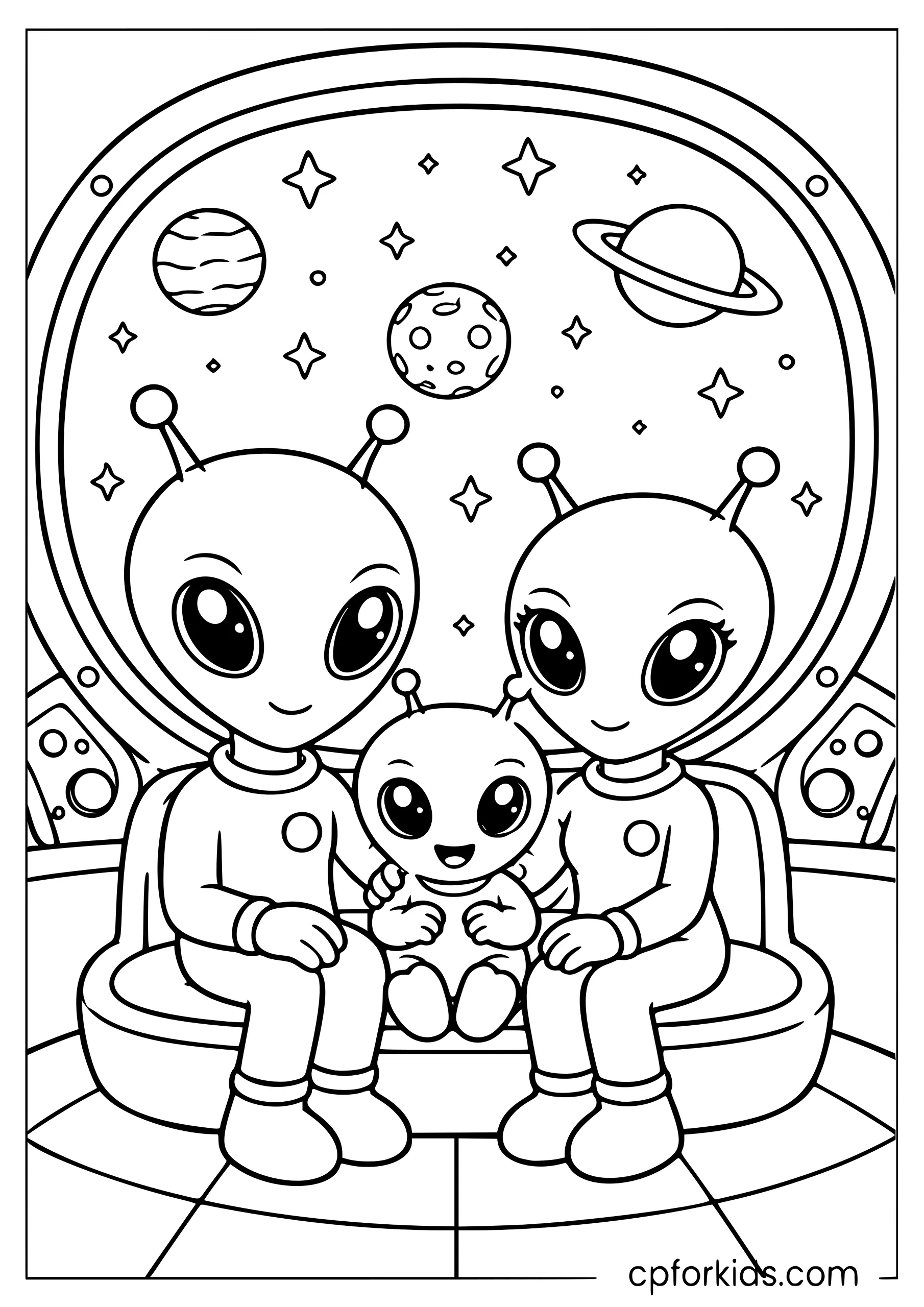 Cute Alien Family in Space