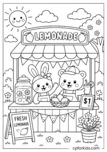 Cute animals running a summer lemonade stand