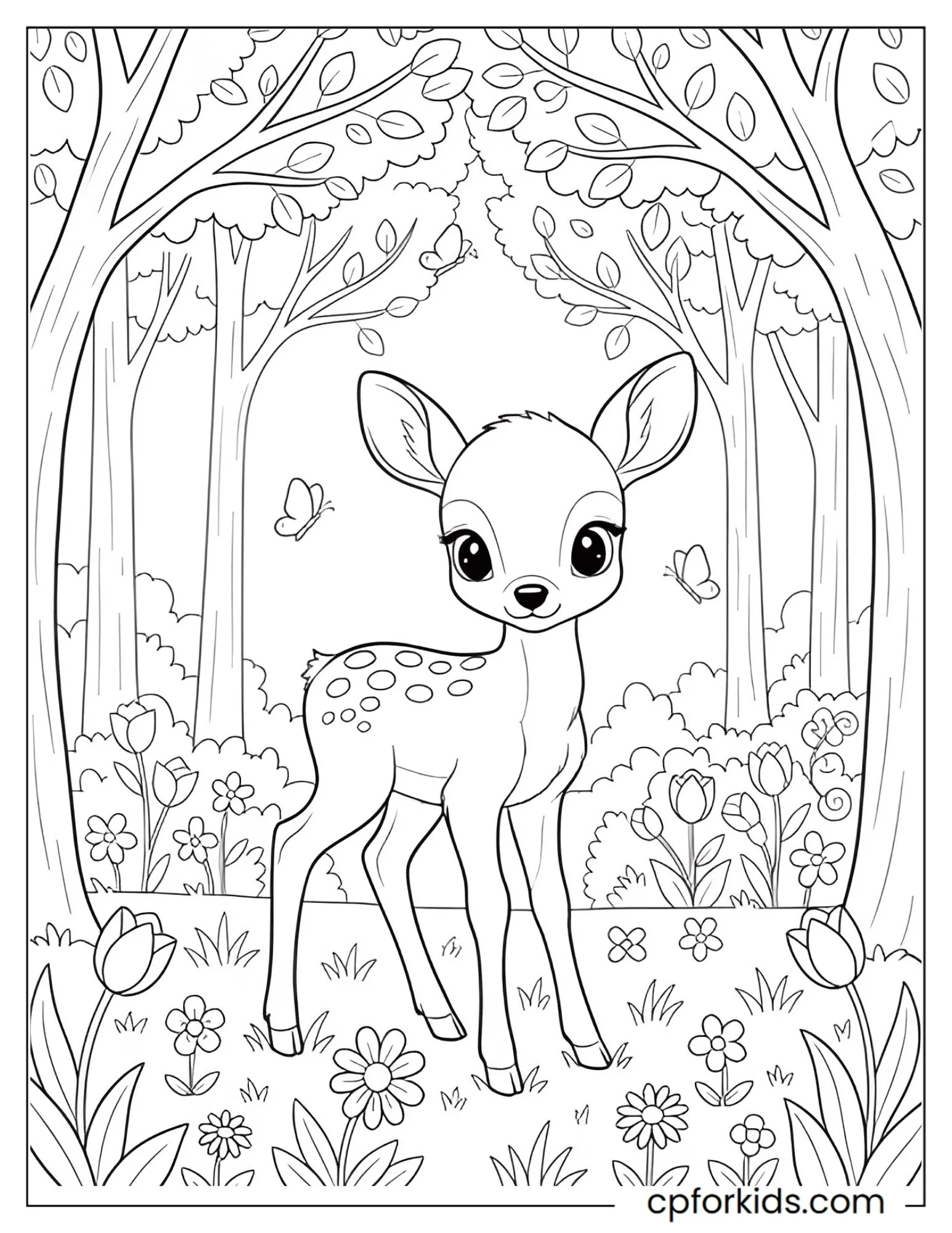 Baby deer standing in a spring forest