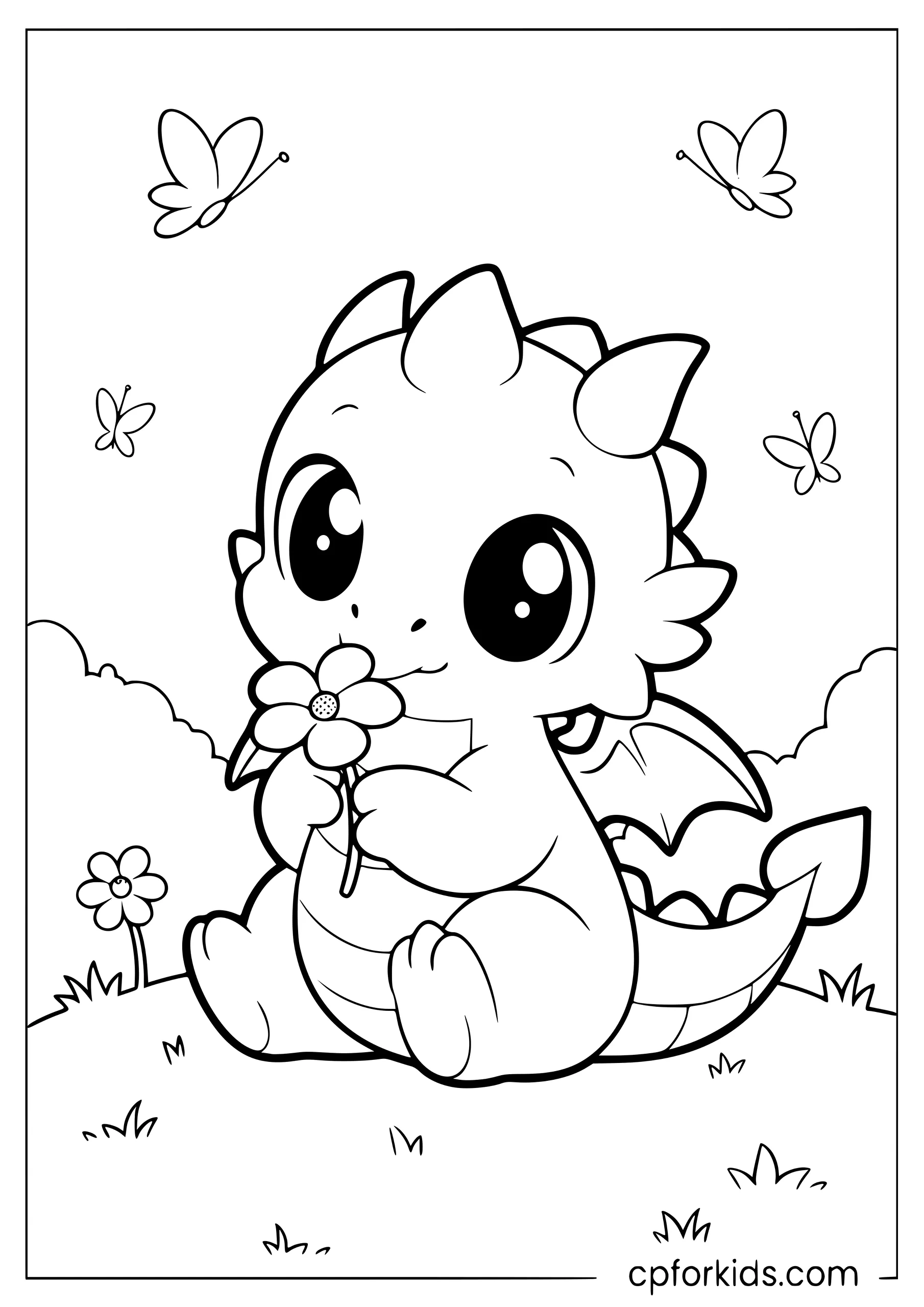 Baby Dragon Finds a Flower