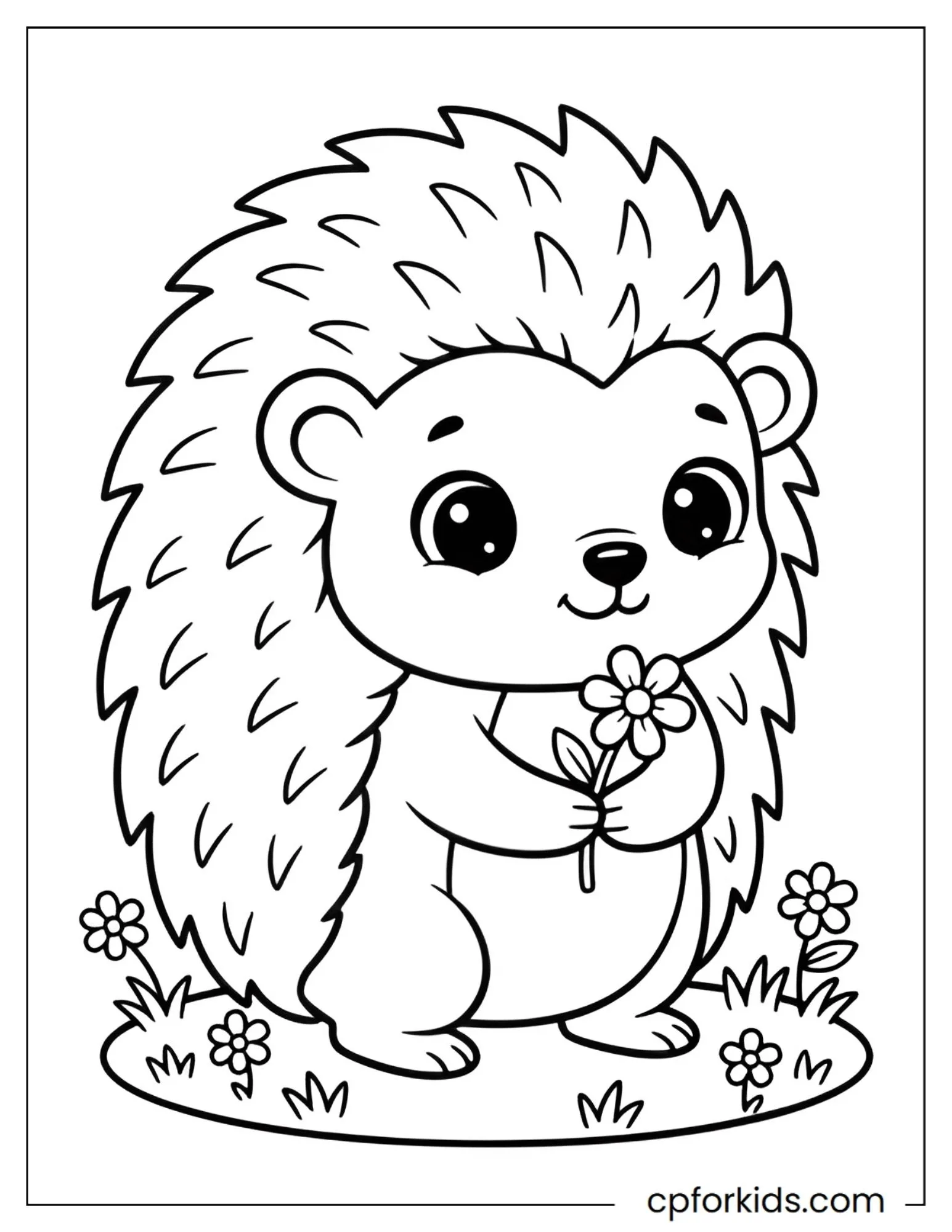Baby hedgehog holding a spring flower