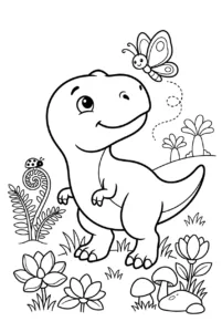 Cute baby T-Rex playing with a butterfly