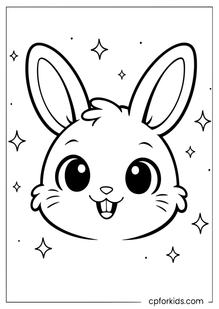 Baby bunny close-up with big cheeks, baby bunny coloring page