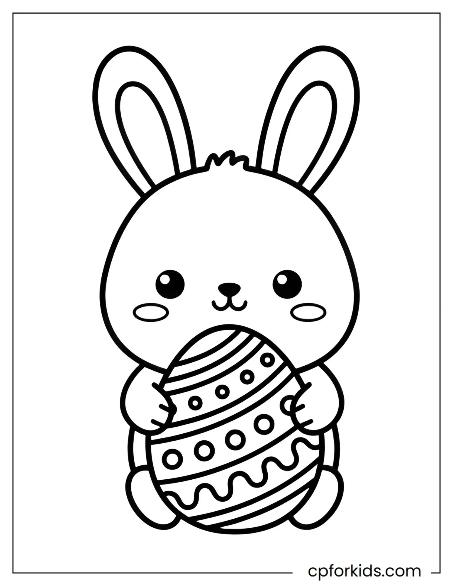 Cute bunny holding one decorated Easter egg