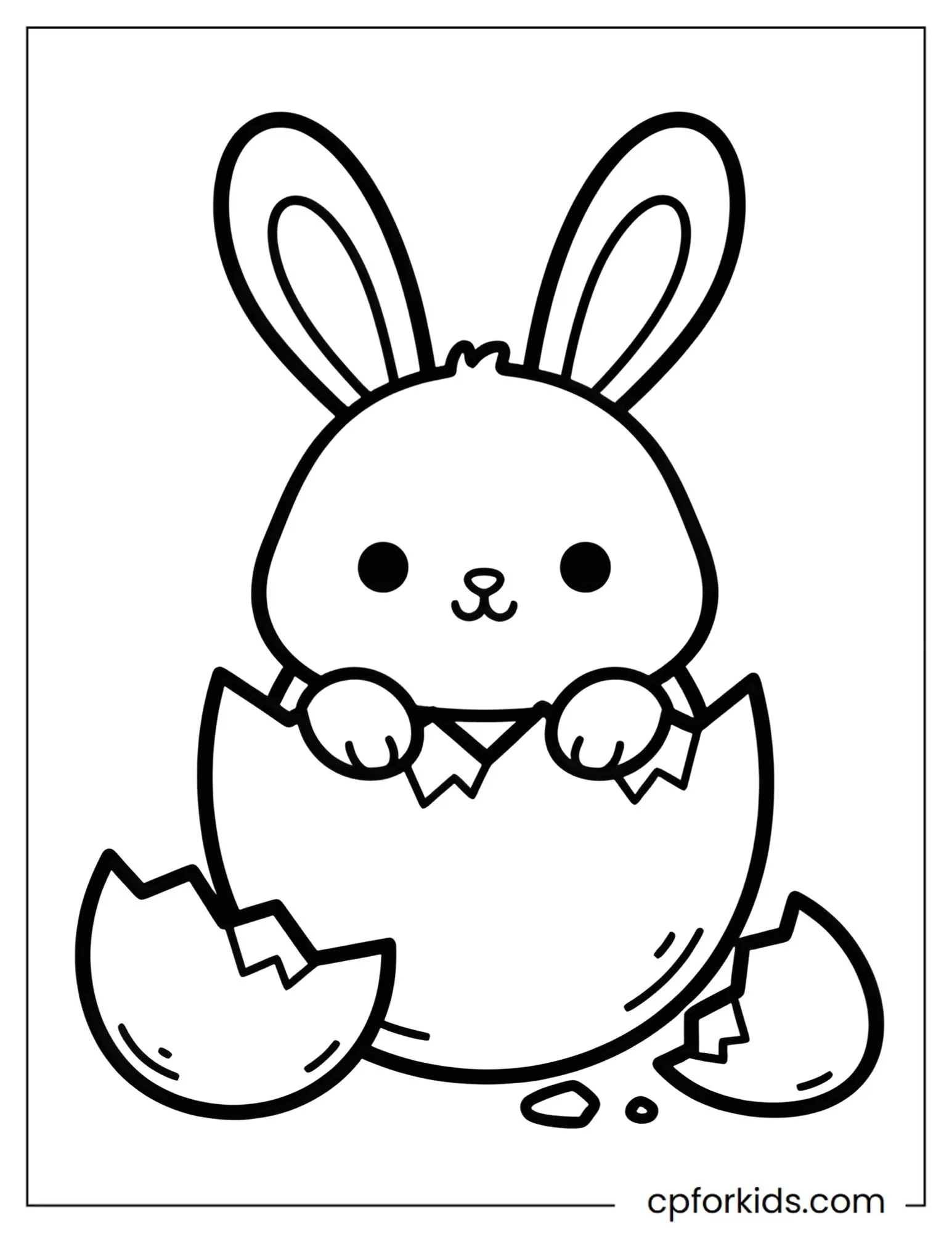 Easter bunny peeking from a cracked eggshell