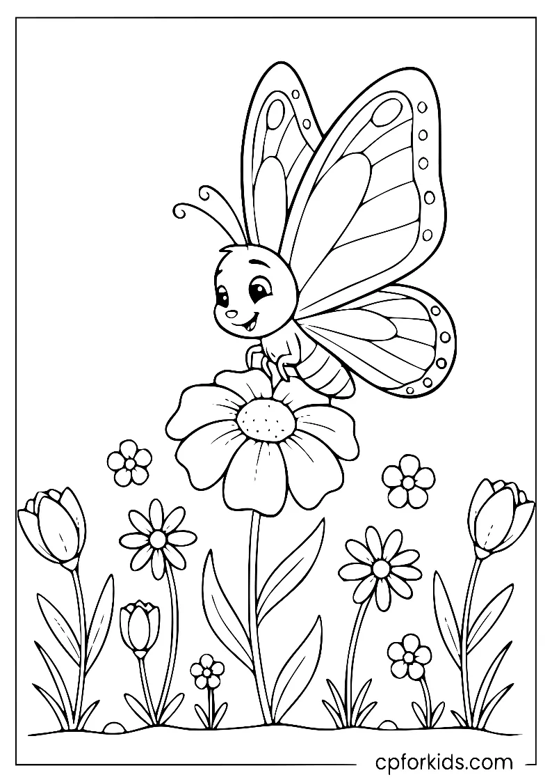 Cute butterfly hovering above May flowers