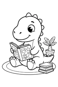 Cute baby dinosaur sitting and reading an open book