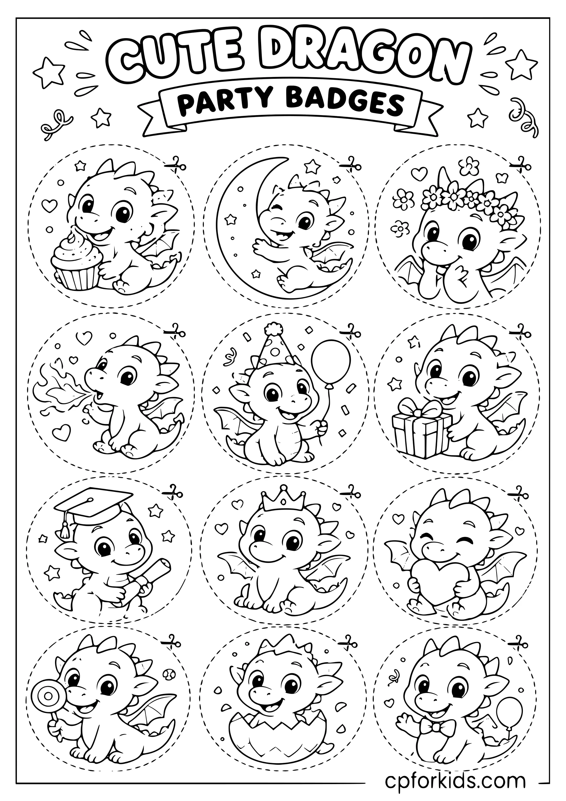 Cute Dragon Party Badges