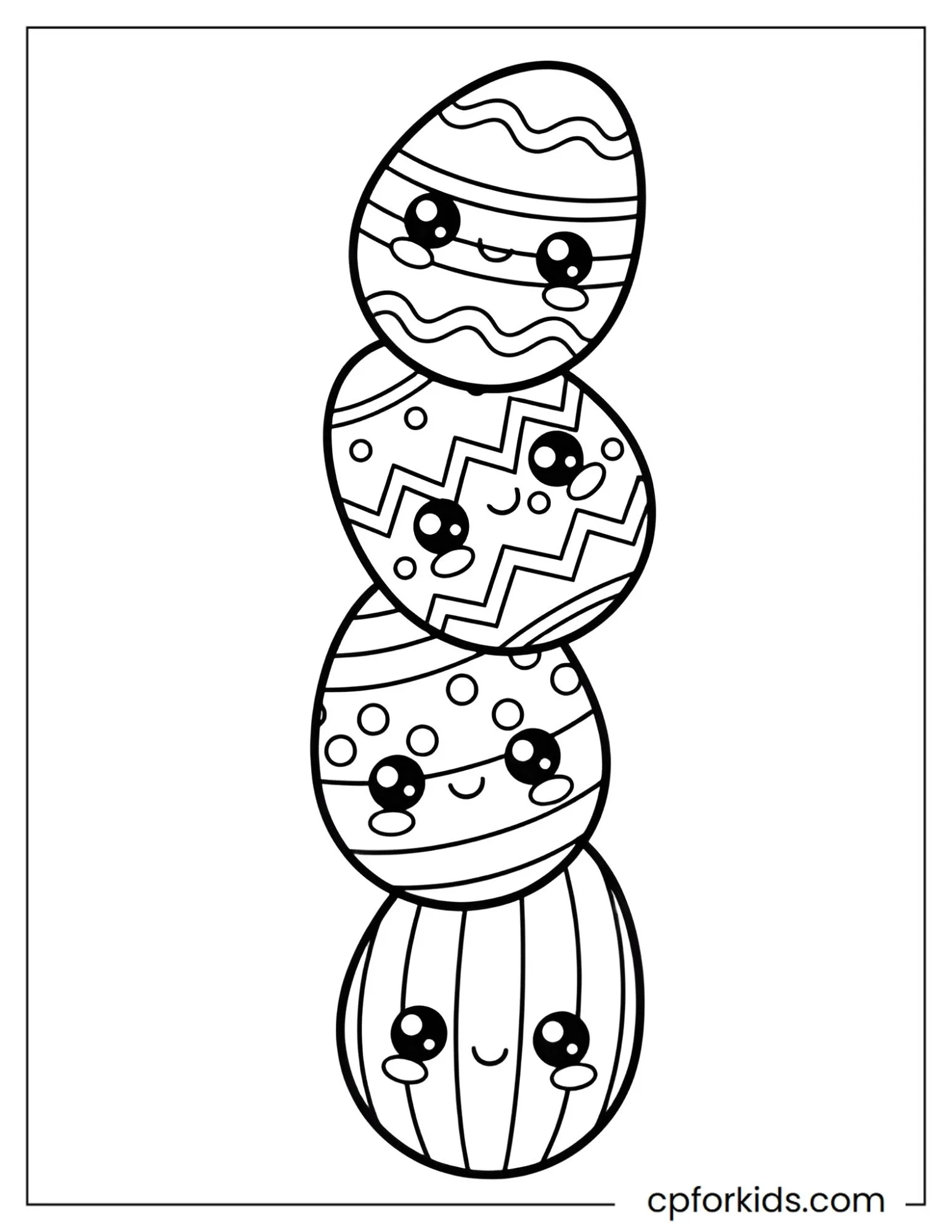 Several decorated Easter eggs stacked together