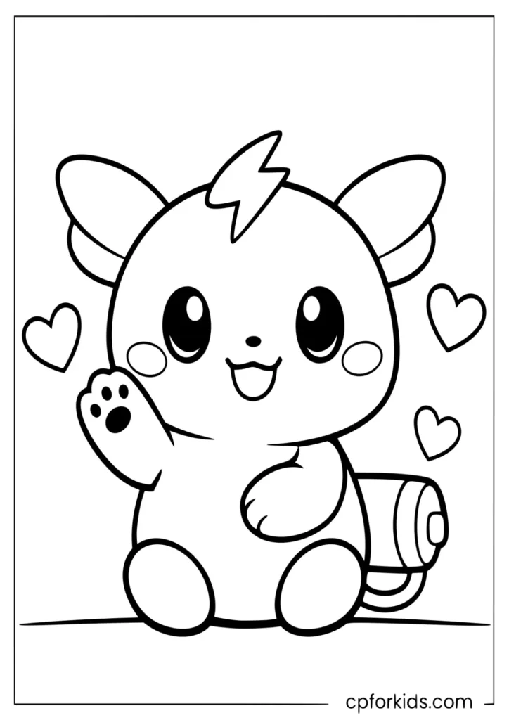 Cute electric-type fantasy animal waving coloring page