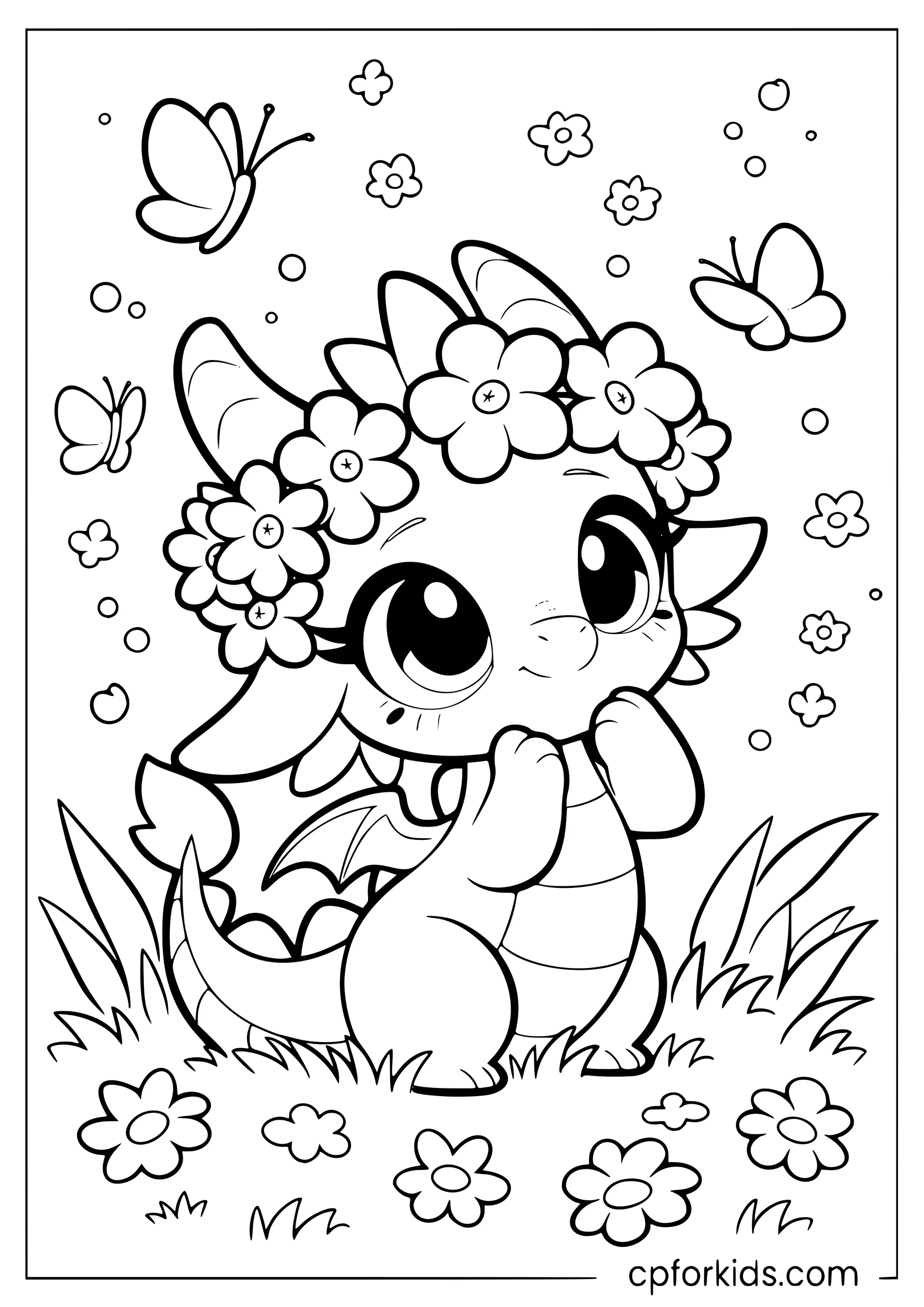 Cute Girl Dragon in the Meadow