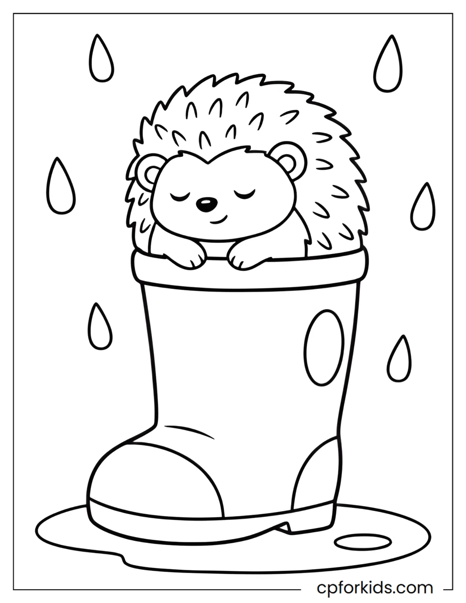 Tiny hedgehog curled up asleep inside a rain boot