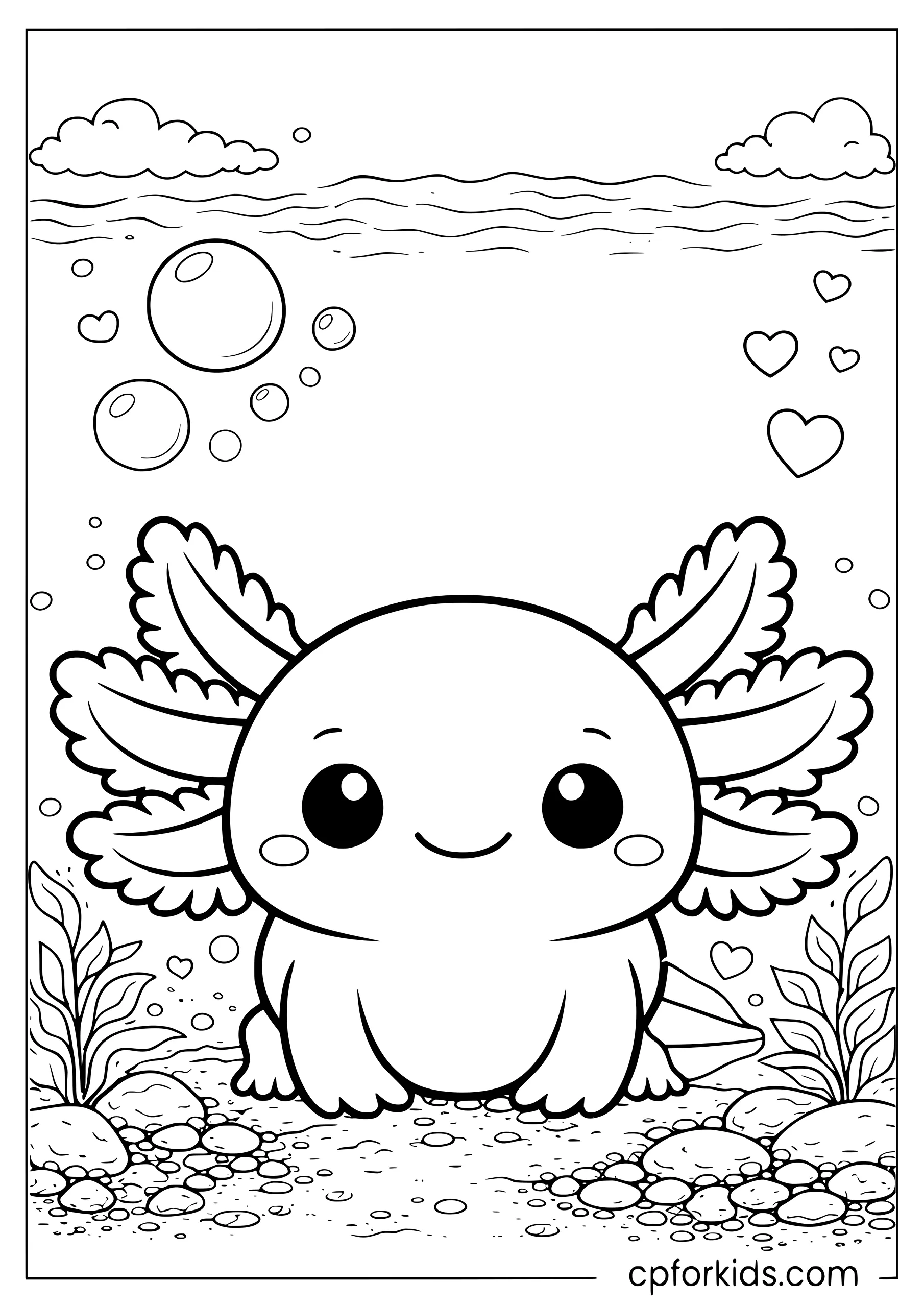 Cute Kawaii Axolotl with Big Frilly Gills