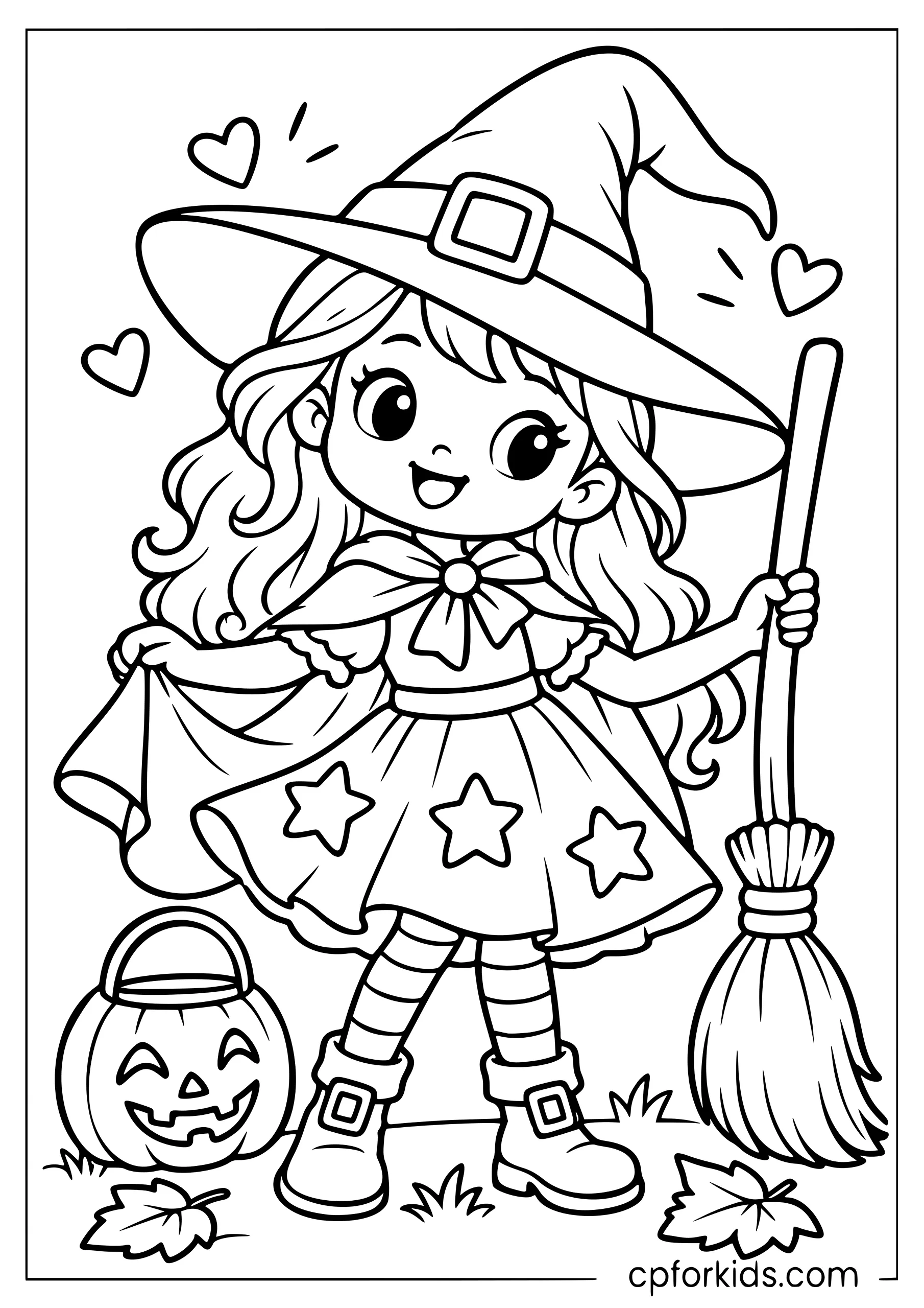 Girl in a witch costume with a broomstick