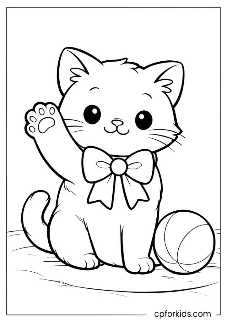 Cute kitten waving coloring page for toddlers