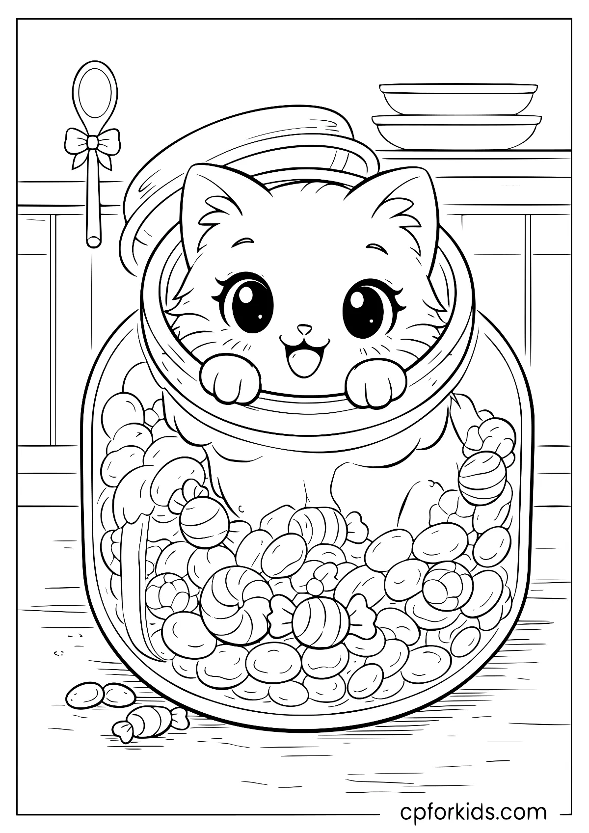 Cute kitty peeking out from a candy jar