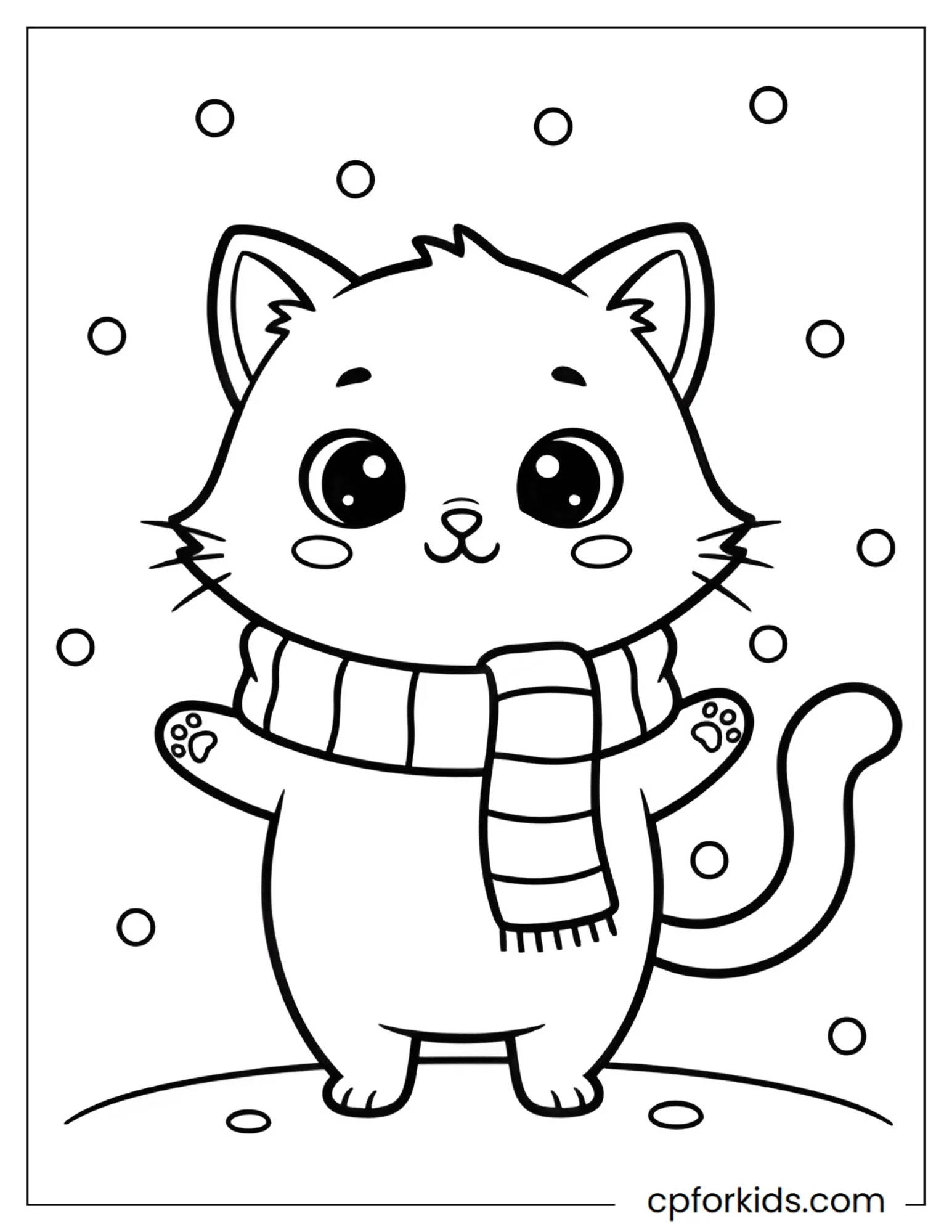 Kitty wearing a scarf in a snowy scene