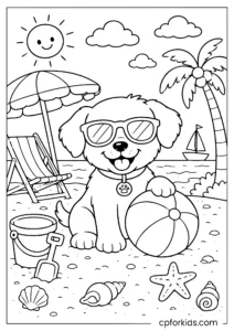Cute puppy relaxing at the beach