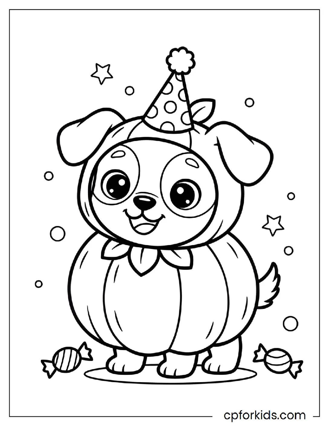Puppy wearing a pumpkin costume